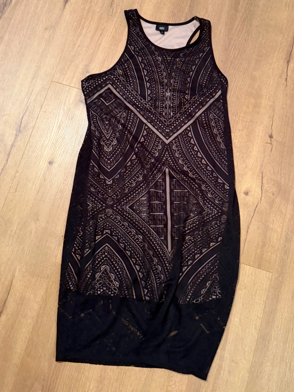 Mossimo Supply Co. Black Lace Overlay Midi Dress with Nude Lining